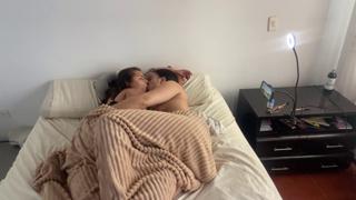 Women making nasty morning moves in between the sheets