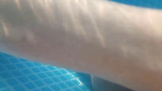 Backyard pool foot fetish underwater