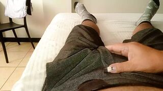 Blowing older MILF's fat rod before getting face-fucked