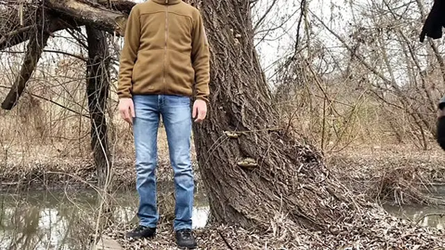 milf grips my shaft as I urinate outside