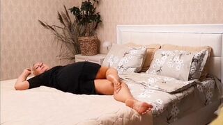 Blonde housewife gets naked for hot evening sex with hubby on a messy floor