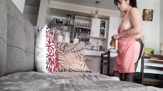 Hot MILF Slut Strips In Stockings Revealing Her Lush Hairy Puss