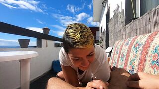 Outdoor Blowjob and Swallowing on the Terrace