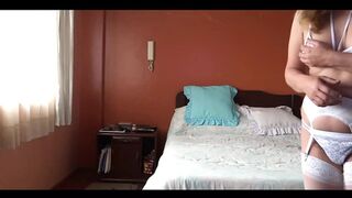 Stepmom in Seductive Lingerie Self-pleases While Watching Porn