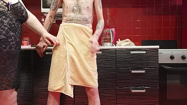 When milf-in-law spotted my hard-on &mdash;  she sucked and fondled till I ejaculated