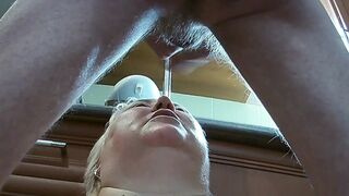 Neighbors' blowjob, come on face and throat