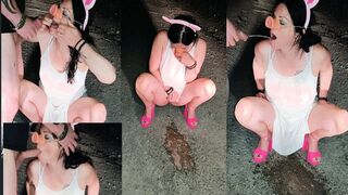 Best hot milf humiliated outdoor with piss and cum PIG play