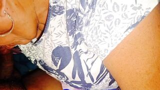 We went out to the terrace with my stepmother to have sex better but they almost found us 