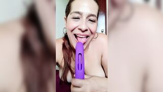 I'm a very hot milf and I use my colorful toy to suck and imagine it's a cock that I have in my mouth because I like to suck