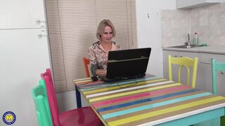 Hot blonde mature gets creampied from his hard dick