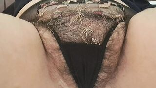 panties stuffed into mature and fat pussy enjoying