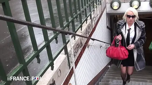 Older Blonde Slut Sucks Hard Young Cock