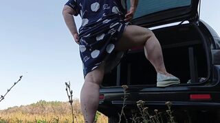 neighbor squirts several times in a row in a public place near the car