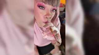 A Pink Princess! Tina Snua Smokes A Cigarette In A Holder - Smoking Cute Wig Gloves Smoker