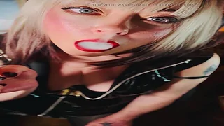 MILF in PVC flirts with with a cigarette