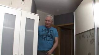  Grandma licks clean, massive cock🍆, floods plump jugs